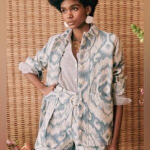 Sezane Will Jacket in in Jacquard Blue and White, Size XS